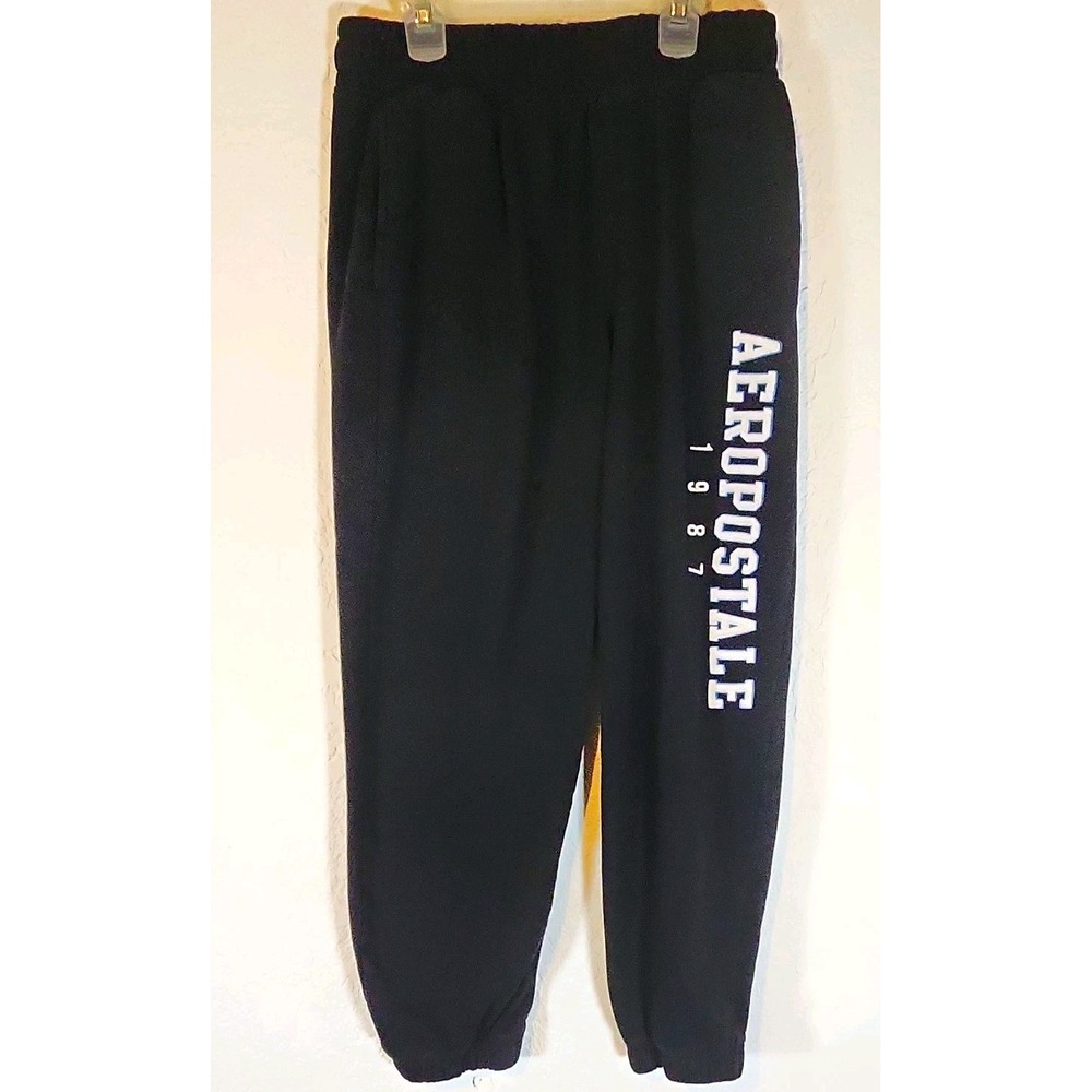 Aéropostale Black Men's Heritage Jogger Sweat Pants Size S White And Blue Logo